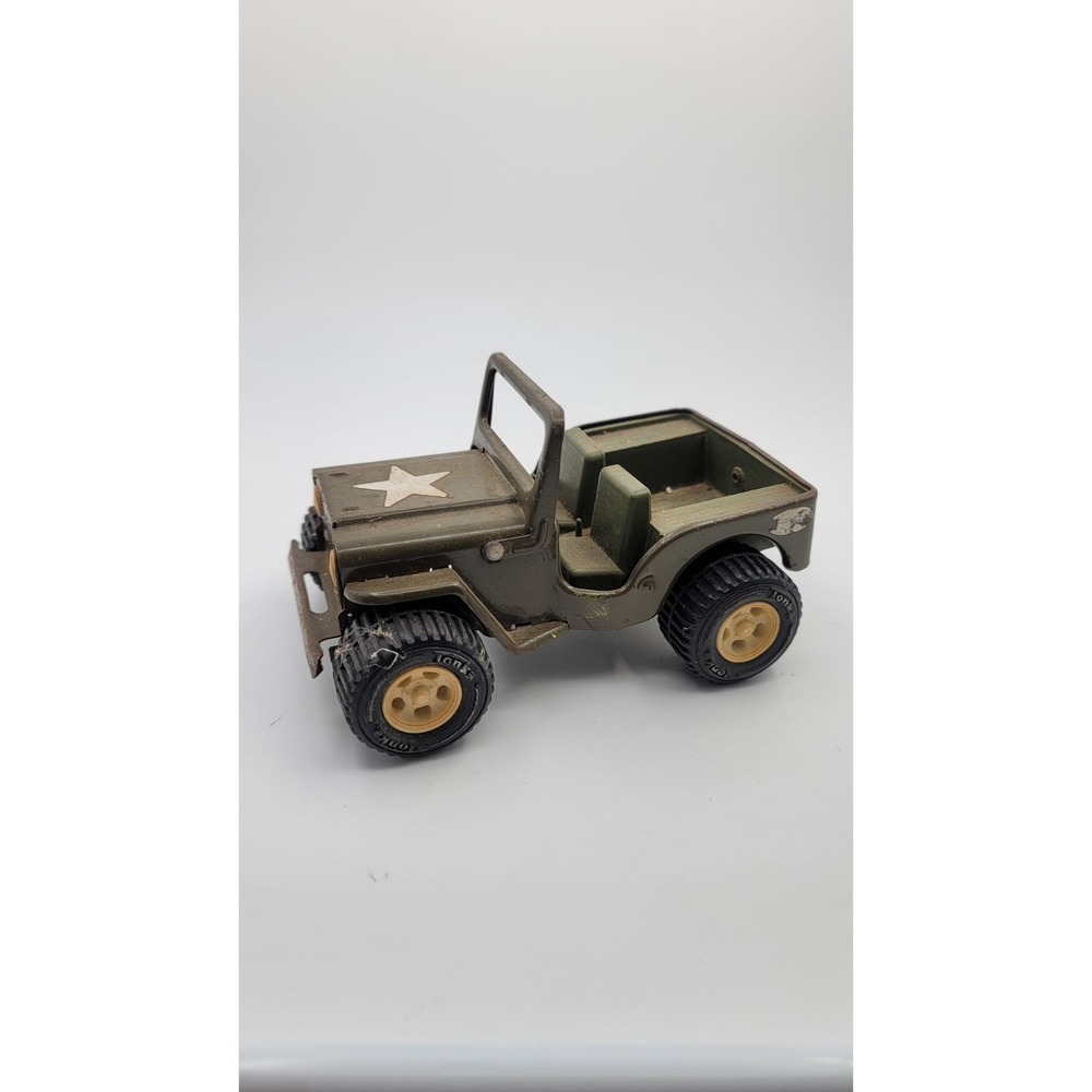 Vintage Tonka Toy Pressed Steel Metal Army Green Military Jeep 6"
